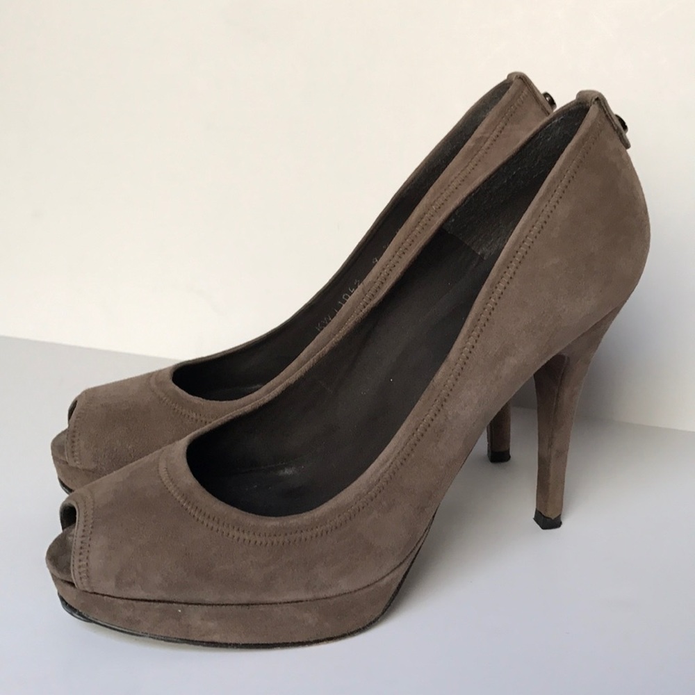 Stuart Weitzman Suede Peep Toe Pumps